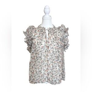 Ulla Johnson Silk Ruffle Blouse Romantic Feminine Floral Size 16 Fits L/XL